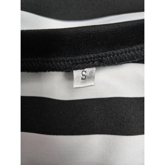 Black & White Striped Fit & Flare Dress With 3/4 Sleeves Size Small Polyester & - Picture 3 of 4